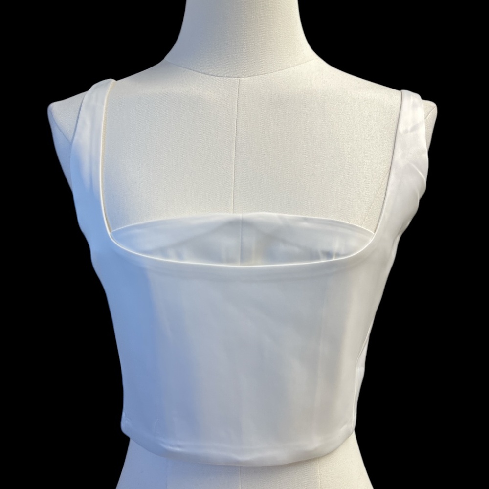 Line & Dot Bustier Top Womens XS‎ White Satin Corset Adjustable Straps LT4410B